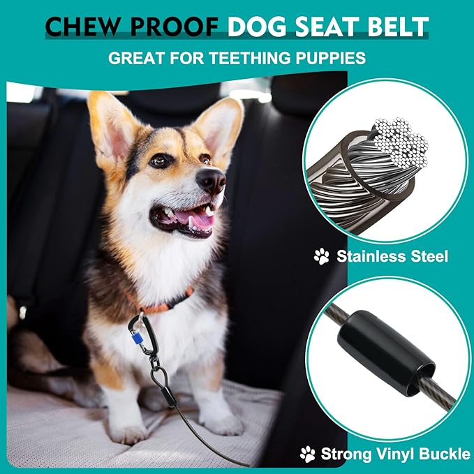 Libbipaw Chew Proof Dog Seat Belt for Car, 32 inch Black Dog Car Harness with Latch Bar Attachment and Aviation Aluminum Carabiner Up to 1000 lbs, Secure Dog Seatbelt Leash 1 Pack