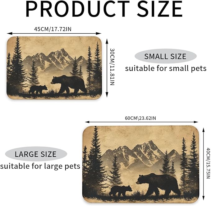 Rustic Bear Dog & Cat Food Mat for Floors Waterproof,Quick Dry Anti-Slip Bowl Mats for Food and Water,Pet Feeding Mats,Pet Placemat for Messy Drinkers to Protect Floors,Pets Supplies 23.62×15.75in
