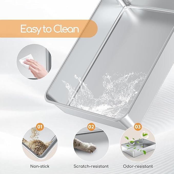 Soulbond Stainless Steel Litter Box, 27.5" L x 19.7" W x 6" H Extra Large Metal Litterbox for Big Cat and Multi-Cats Families, Non-Stick, Easy to Clean