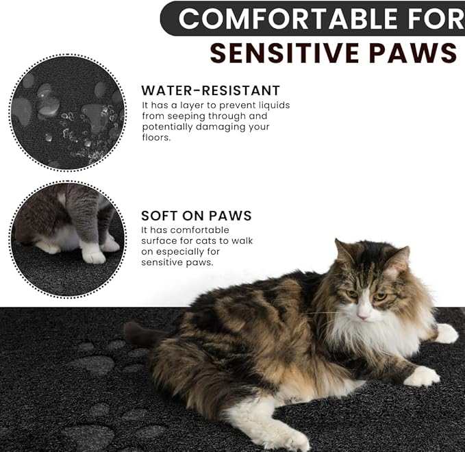 Andalus Extra Large Cat Litter Mat, Pack of 1 - Waterproof, Non-Slip & Easy to Clean Cat Litter Box Mat for Extra Efficient Pet Litter-Trapping, Black (35” X 23”)