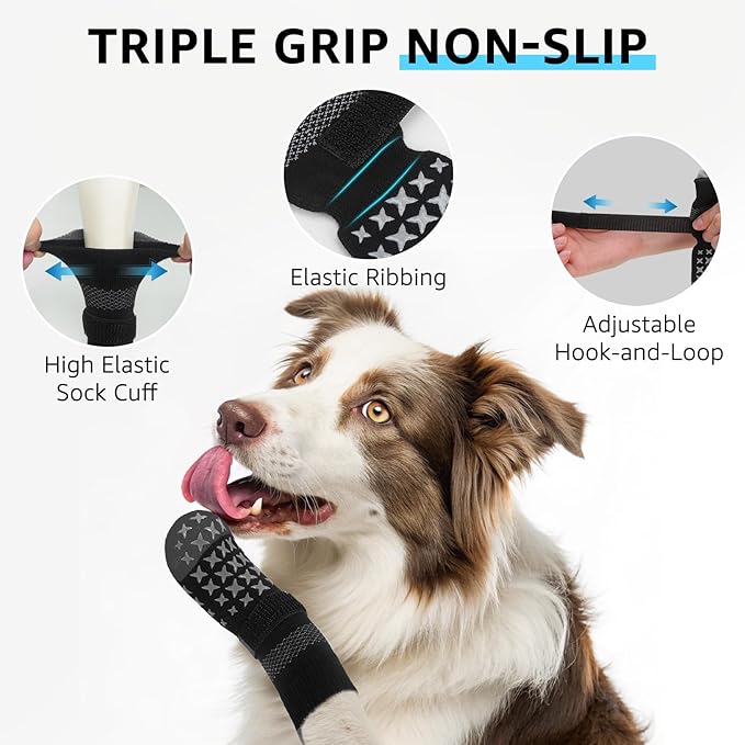 SCENEREAL Anti Slip Dog Socks to Prevent Licking Paws, Dog Booties & Paw Protectors for Hot Pavement Hardwood Floors, Traction Control for Small Medium Large Senior Dogs, Grey XS