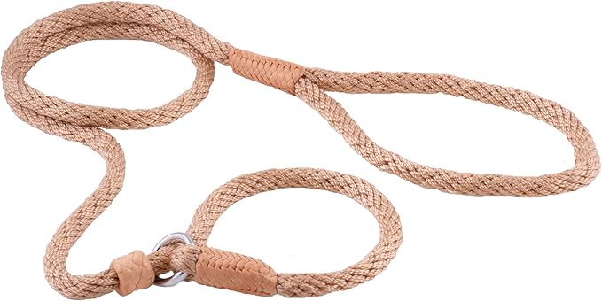 Alvalley Nylon Dog Training Leash with Stopper - Adjustable Nylon Rope Comes with Braided Leather at Ends - Tagua Bead Stopper Slip Lead - Suitable for Walking, and Training