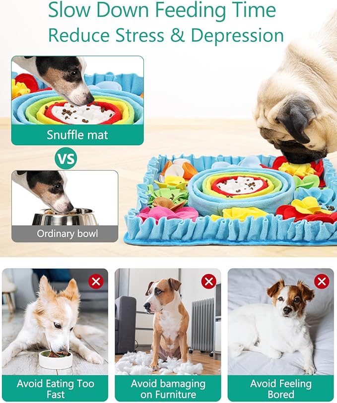 ORIA Snuffle Mat for Dogs, 20x20'' Slow Feeder Mat for Mental Stimulation & Boredom, Dog Puzzle Toy & Rabbit Foraging Mats with Anti-Slip Bottom for Small Medium Large Dogs Puppies Cats Rabbits