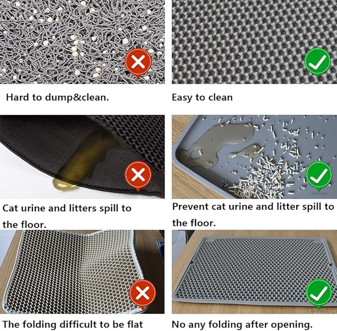 Cat Litter Mat Double Layer, Kitty Litter Box Mat Small Waterproof Urine Proof Trapping, Easy Clean, Silicone Cat Supplies & Accessories for Indoor Pets (Black, 19.68x14.96x0.39 in)