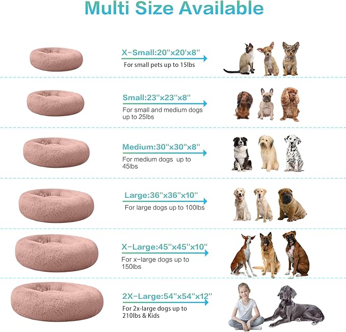 SAVFOX Plush Calming Dog Beds, Donut Dog Bed for Small Dogs, Medium, Large & X-Large, Comfy Cuddler Dog Bed and Cat Bed in Faux Fur, Washable Dog Bed, Multiple Sizes XS-XXL