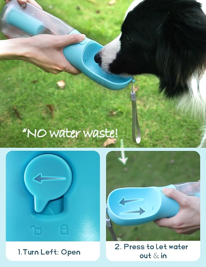 MoonyMars Portable Water Bottle for Dogs, 3 in 1 Pet Travel Bowl Dispenser with Food Treat Container & Poop Bag Holder, Summer Walking Hiking Accessories for Large Dog On The Go - Purple, 20oz