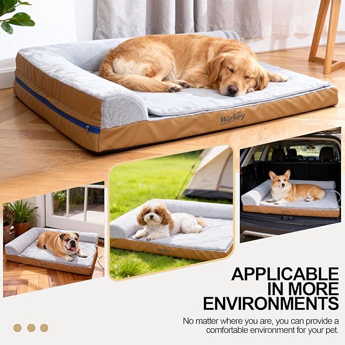 Heated Dog Bed Large Sized Dog, Heated Pet Bed for Large Dogs, Waterproof Couch Memory Foam Dog Sofa Bed with Pet Heating Pad - 35x27.95x6.3in
