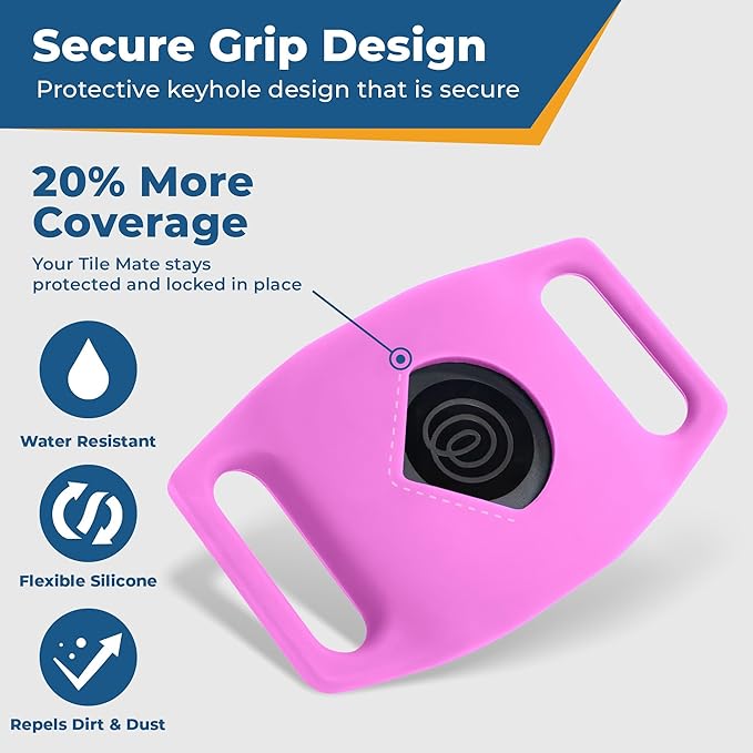 GoTags Personalized Dog Collar Holder for Life360 Tile Mate Tracker, Lost Pet ID GPS for Cat Collar with Custom Text and Number, Silicone Safety Accessories for Tile Tracker Finder (Small Pack of 1)