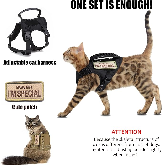 AIWAI Tactical Cat Harness for Walking Escape Proof, Adjustable Pet Vest Harness, Soft Mesh with Control Handle for Large Cat Small Dog, Gift with Patch