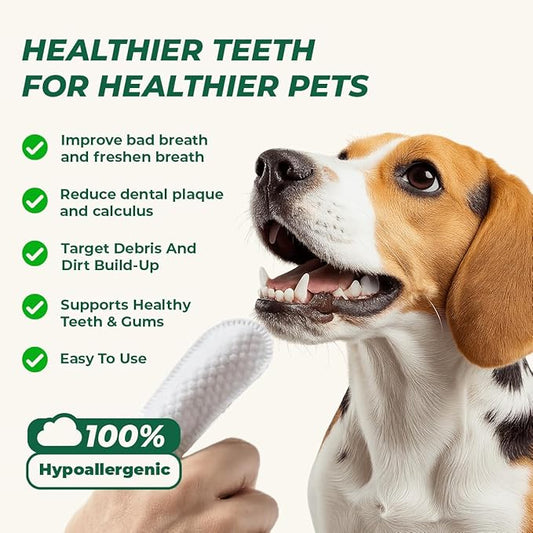 Pet Dental Finger Wipes for Dog & Cats, Remove Bad Breath by Removing Plaque and Tartar Buildup No-Rinse Dog Finger Toothbrush, Disposable Gentle Cleaning & Gum Care Pet Wipes, (Large 50 ct)