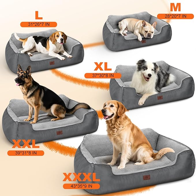 Dog Bed for Large Dogs, XL Dog Bed Soft Comfortable Pet Bed Washable, Rectangle Pet Sofa with Anti-Slip Bottom, 37”x30”x8”, Grey