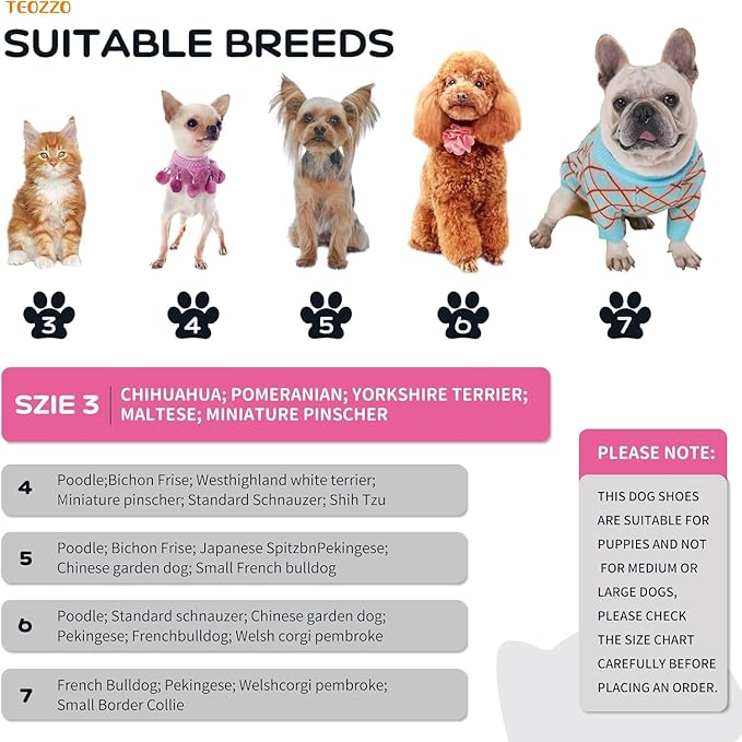 Dog Shoes Dog Boots & Paw Protector, Anti-Slip Sole Winter Dog Booties with Reflective Straps Dog for Small Medium Dogs 4PCS (Pink, 7)