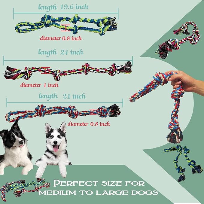 Cdyzqikm 3-Pack Heavy Duty Dog Rope Toy, Tough Chew Toys, Durable Interactive Tug of War &Teeth Cleaning Ropes for Large and Medium Aggressive Chewers (3-Pack, Large)