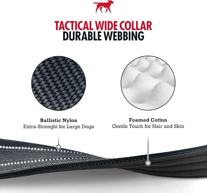 Tuff Pupper Tactical Dog Collar with Handle | Heavy Duty Adjustable Dog Collar | Military Nylon Collar for Medium Dogs | Quick-Release Buckle | Soft Padded Comfort | Training Control (Black, Medium)