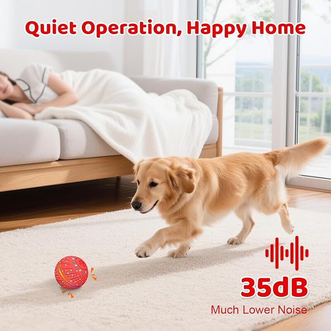 Sankell Interactive Dog Toys Ball - Smart Moving Bouncing Dog Ball with RGB Lights, E-TPU Material, 3 Play Modes Automatic Rolling Balls Toy for Small Medium Dogs Keep Them Busy(Red)