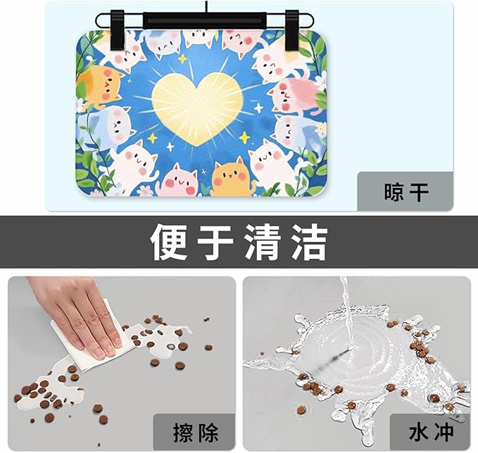 Dog Food Mat for Floors Absorbent,Quick Dry Cat Pet Feeding Placemats with Non Slip Rubber for Dog Food and Water Bowl, Pet Supplies for Dogs, Cats(40x60cm,Cute Cartoon Kittens)