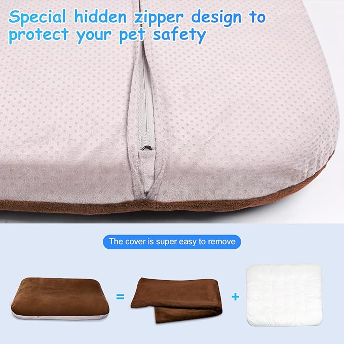 Magic Dog Super Soft Large Dog Bed Pad Mat Orthopedic Pet Beds 30 Inch Washable Anti Slip Dog Sleeping Mattress with Removable Cover, Dark Brown M