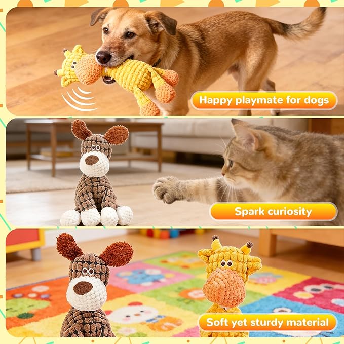 Indestructible Dog Toy,2026 New Durable Plush Dog Toys for Aggressive Chewers,Squeaky Chew Toy for Small Medium Large Dogs Puppy Teething Toys (Brown+Orang)