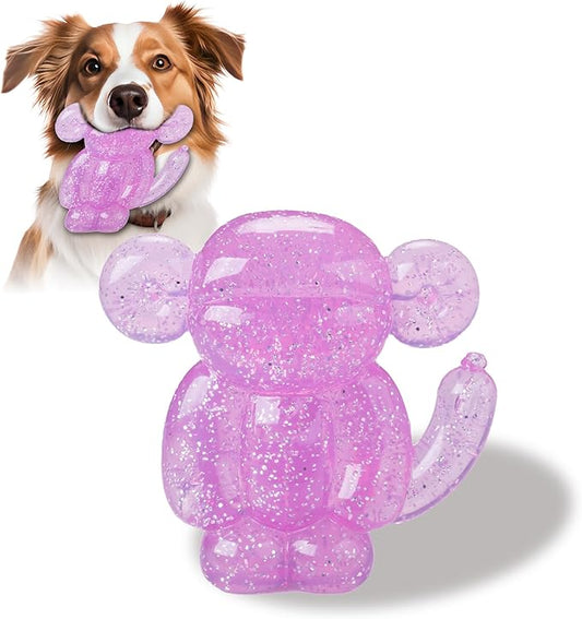 Allcoke Monkey Dog Chew Toy, Indestructible Dog Rubber Toy for Medium & Large Dogs, Tough No Stuffing Puzzle Toy, Anxiety Relief & Dental Care, Interactive Cognitive Toy, 4.92inch (Pink)