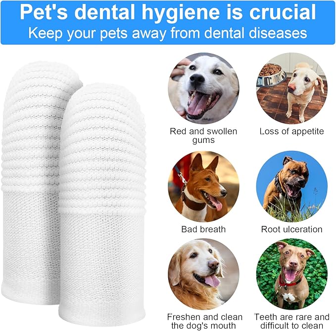 25Pcs Cat & Dog Toothbrush Finger Set for Dog & Cat, Reusable Soft Fabric Finger Toothbrush Kit Washable Oral Cleaning Wipes for Puppies Kittens at Home Dental Care (White and Clear)
