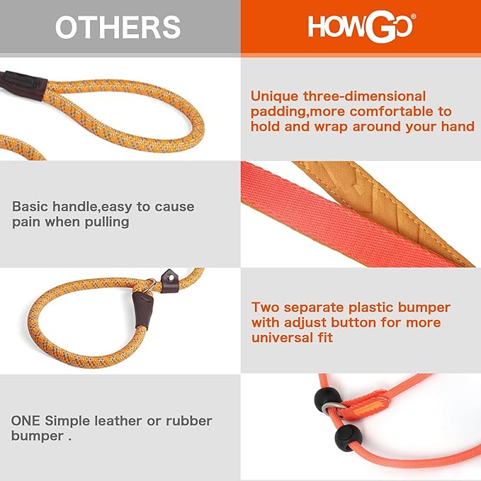 Howgo Dog Slip Lead Dog Leash, Training Leash, No-Pull Lightweight Slip Lead and Collar, Heavy Duty & Durable, Padded Handle, for All Breeds (Red, 5FT)