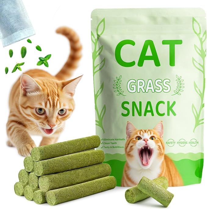 GREMBEB Cat Toys 18Pack Cats Grass Teething Stick Kitten Chew Treat for Removal Hairballs Kitty Dental Care Snack Freeze Dried Cat Food