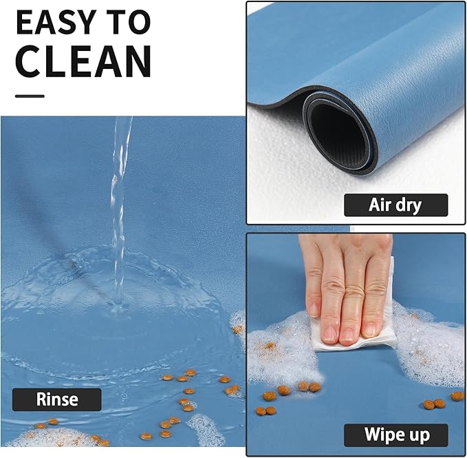 Dog Food Mat - Absorbent Cat Mat for Food and Water, No Stains Pet Feeding Bowl Mat, Easy to Clean Pet Placemats, Quick Dry Dog Water Dispenser Mat for Messy Drinkers | Blue 12"x 19"
