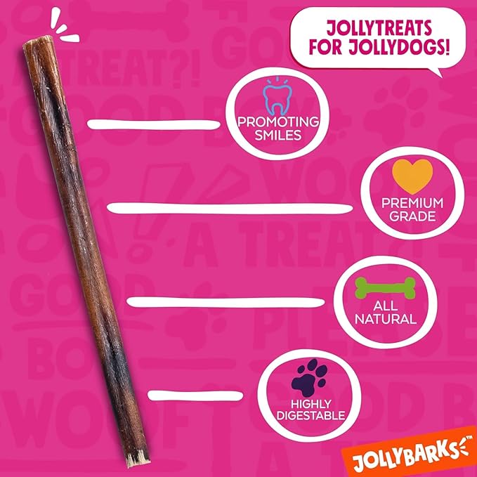 Jolly Barks Bully Sticks for Small Dogs | All Natural, Single Ingredient Bully Sticks for Puppies to Medium Dogs (12" Stnd Bully Sticks - 1pk)