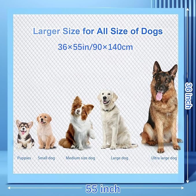 Puppy Pee Pads for Dogs 36"x55" 40 Count, Extra Large Dog Pee Pads, Leak-Proof & Super Absorbent Dog Pee Pads, Thicken Disposable Potty Pads Puppy Training Pads for Cats Rabbits