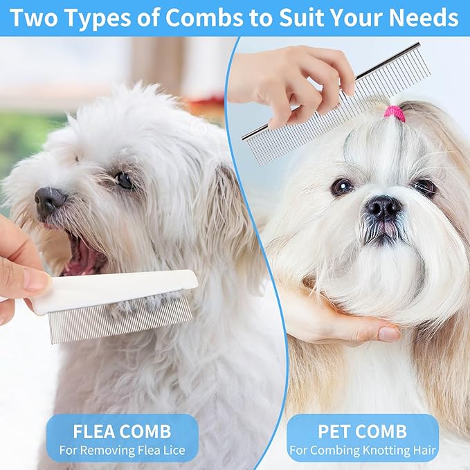 9 Pcs Pet Grooming Brush Set for Shedding, Professional Cats Dogs Long Hair Brush Nail Clipper And File Grooming Kit Self Cleanup Deshedding Multifunctional for Dogs Cats (Grey)