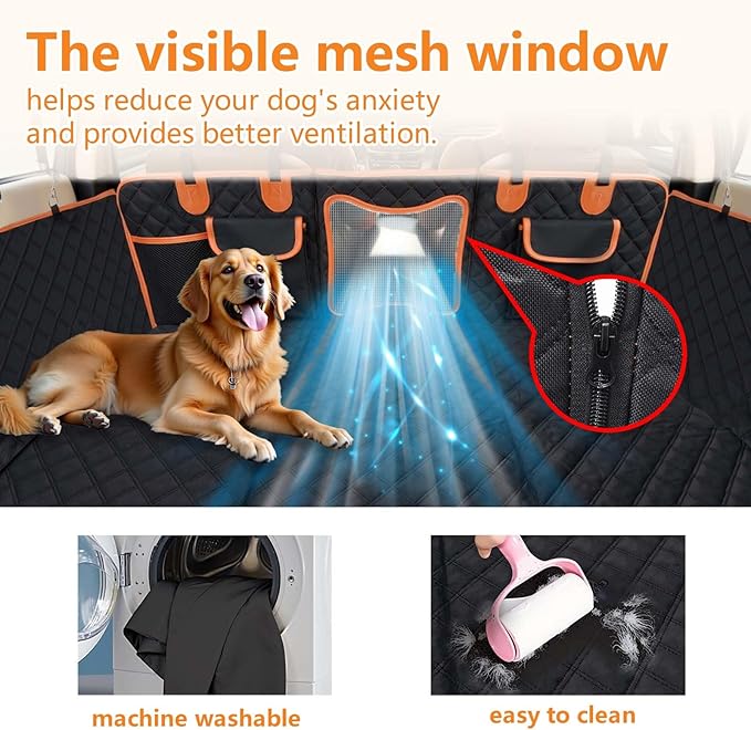 Back Seat Extender for Dogs, Dog Car Seat Cover with Hard Bottom Supports 500 lbs, Waterproof Car Seat Protector, Nonslip Dog Hammock for Back Seat, Pet Bed for Cars, SUVs & Small Trucks