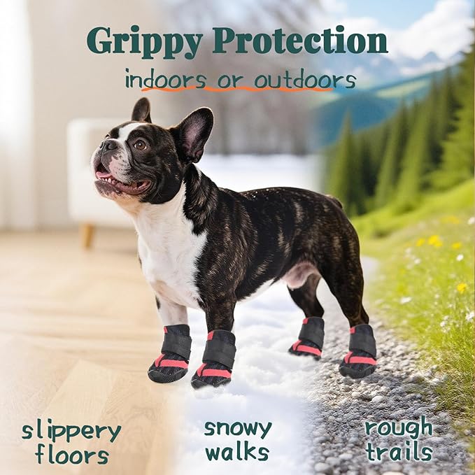 Aokown Dog Shoes for Small Dogs, Outdoor Dog Boots & Paw Protectors for Hot Pavement, Winter Snow Hiking, Breathable Dog Booties, Indoor Hardfloors Anti Slip Sole Black Size 2