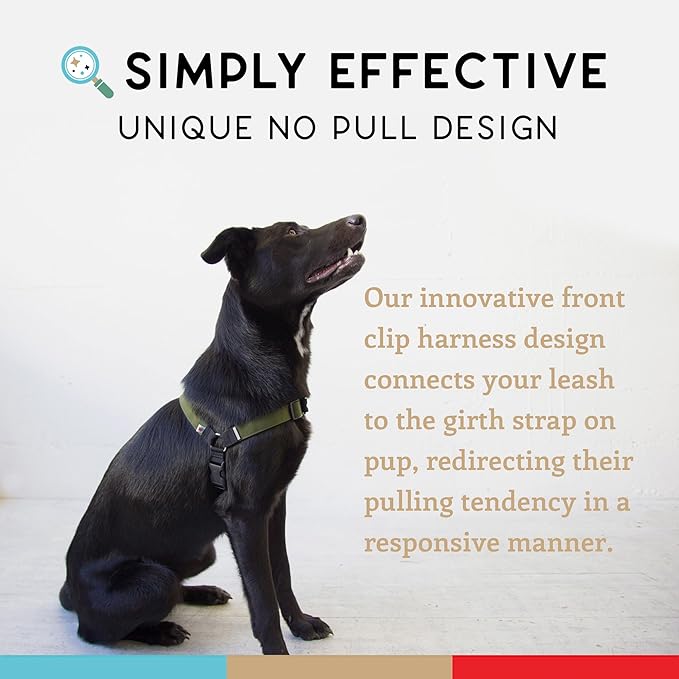 Wildebeest No Pull Dog Harness | Comfortable Training Harnesses | Effective No Pull Harness Design | Ideal for Large Sized Dog | 4-Point Adjustable(L - 26~32 inch Girth, Olive)