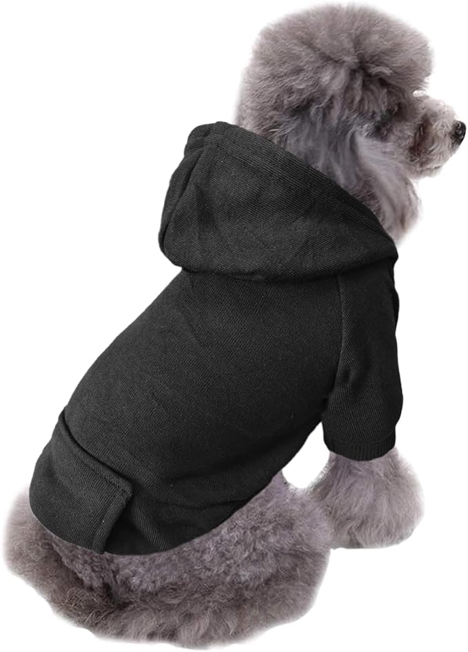 Jecikelon Winter Dog Hoodie Sweatshirts with Pockets Warm Dog Clothes for Small Dogs Chihuahua Coat Clothing Puppy Cat Custume (Black, Medium)