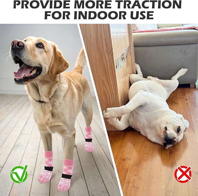 EXPAWLORER Dog Socks for Cold Winter Snow to Prevent Licking Paws, Anti Slip Doggie Booties Grippy Shoes for Hardwood Floors, Boots & Paw Protectors for Small Medium Large Senior Dogs Pink XS