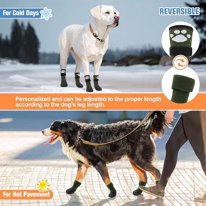 BEAUTYZOO Anti Slip Dog Socks Boots, Dog Shoes for Hot/Cold Pavement Snow Rain Days,Waterproof Grip Dog Booties Paw Protector for Hardwood Floor, Prevent Licking for Small Medium Large Senior Old Dogs