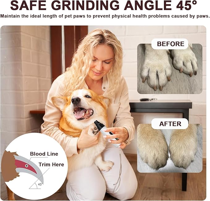 Dog Nail Grinder Upgraded,Professional 2-Speed Pet Nail Trimmer,Quiet and Low-Vibration Dog Nail Trimmers,and 3 Ports for Large,Medium,Small Pets with Hard or Thick Nail