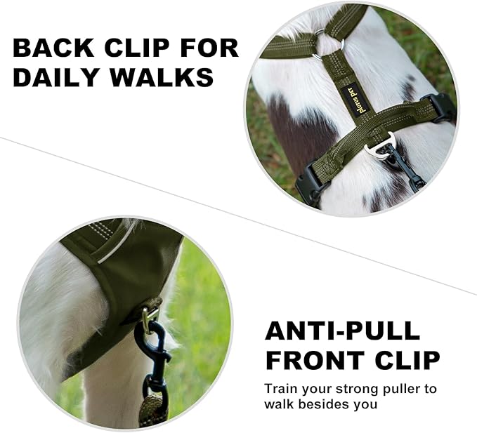 Plutus Pet No Pull Dog Harness, Reflective Adjustable Dog Vest Harness with Handle, Escape Proof, Soft Padded for Small Medium Large Dogs (Ranger Green, L)