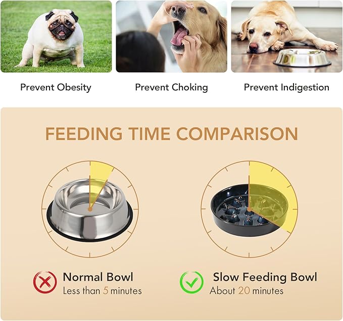 Ceramic 1.6 Cup Raised Slow Feeder Dog Bowl Set, Elevated Acacia Wood Stand for Medium and Large Dogs, 8.2inch Slow Pet Dish for Fast Eaters(1 Bowl & Stand,Starry Sky)