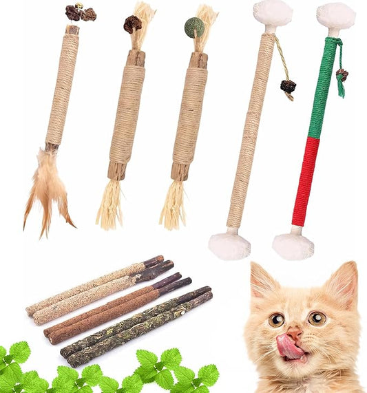 Kojude Silvervine Sticks Catnip Rope Toys Set for Cats Teeth Cleaning,Cat Chew Toys,Kitten Dental Care Toys for Indoor Cats to Promote Oral & Dental Health