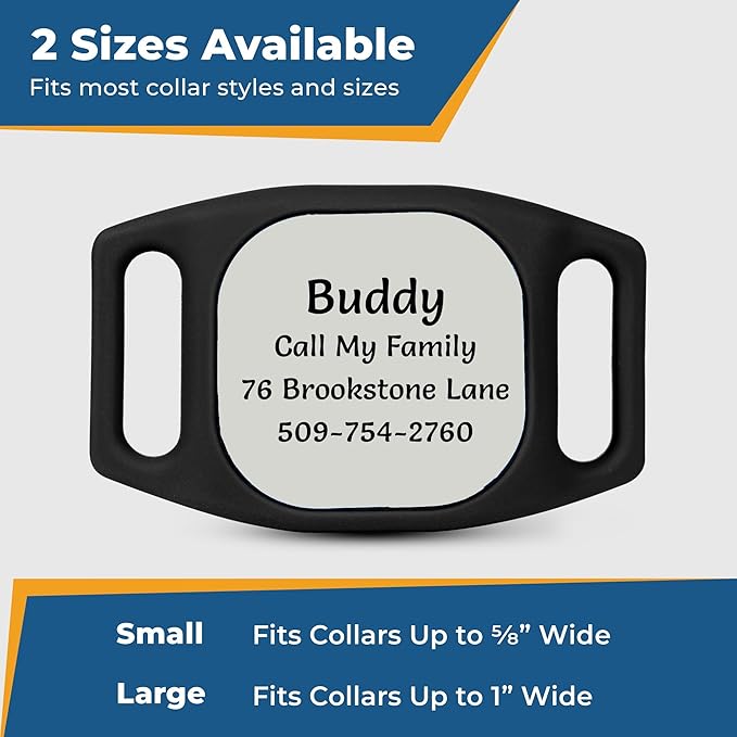 GoTags Personalized Dog Collar Holder for Life360 Tile Mate Tracker, Lost Pet ID GPS for Cat Collar with Custom Text and Number, Silicone Safety Accessories for Tile Tracker Finder (Small Pack of 1)
