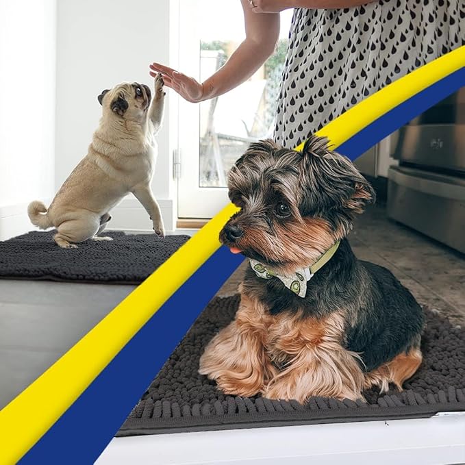 Muddy Mat® AS-SEEN-ON-TV Highly Absorbent Microfiber Door Mat and Pet Rug, Non Slip Thick Washable Area and Bath Mat Soft Chenille for Kitchen Bathroom Bedroom Indoor and Outdoor - Charcoal 24" x 120"