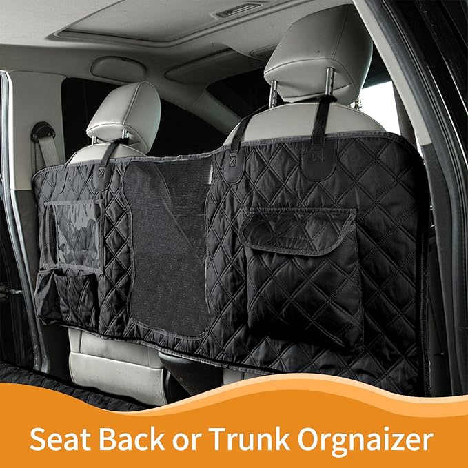 Dog Car Seat Cover for Back Seat, Dog Hammock for Car, Waterproof Backseat Cover for Dogs in Car SUV & Truck, with Mesh Window and Multiple Pockets