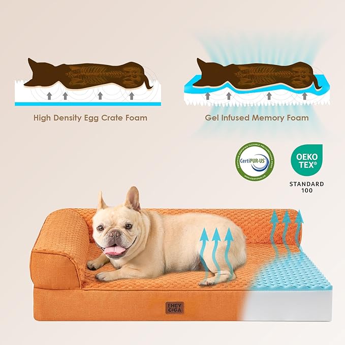 EHEYCIGA Memory Foam Dog Bed XXL, Giant Dog Bed Orthopedic with Washable Removable Cover, Waterproof Pet Bed Couch for Jumbo Dogs, 48x35x7.5 Inches, Pumpkin