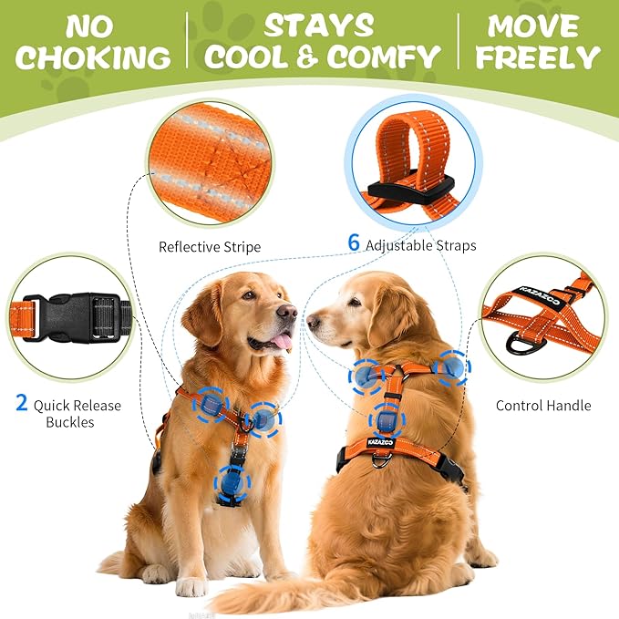Dog Harness,Adjustable No Pull Dog Harness,Y-Shaped Design,Buckle-Neck Balance Harness with Reflective, Ideal for Dog Training Hiking, Easy Walk Harness,Durable High-Tensile Nylon-Orange-L