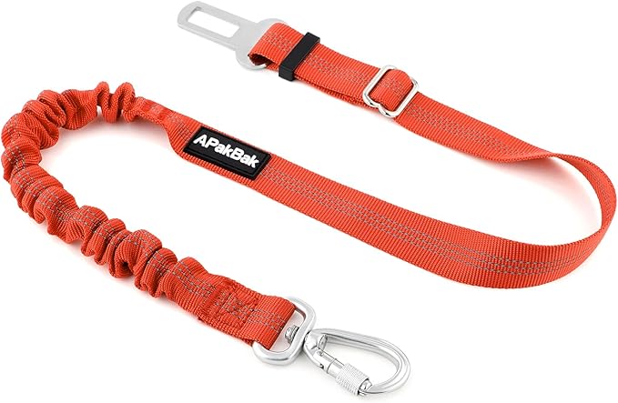 Dog Seat Belt for Car, Adjustable Dog Car Harness Seatbelt for Small Medium Large Dogs, Heavy Duty Travel Safety Restraint with Locking Aluminum Hook & Reflective Nylon Strap, Orange