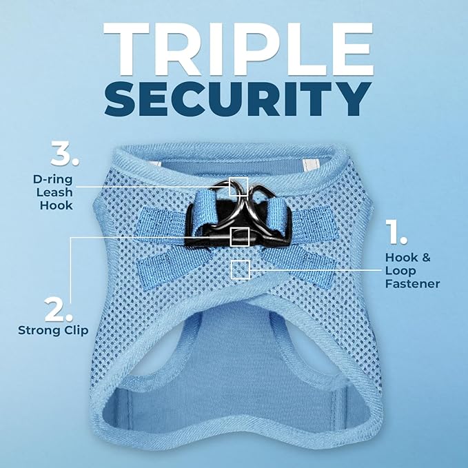 Best Pet Supplies Voyager Step-in Air Harness - All Weather Mesh, Reflective, No Pull Harness for Dogs, Cats - Secure with Hook & Loop Fastener, Buckle, Double D-Rings - Baby Blue, XL