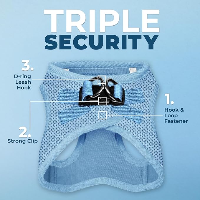 Best Pet Supplies Voyager Step-in Air Harness - All Weather Mesh, Reflective, No Pull Harness for Dogs, Cats - Secure with Hook & Loop Fastener, Buckle, Double D-Rings - Baby Blue, L