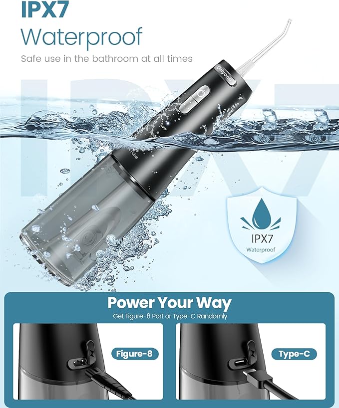 Onlyone Rechargeable Cordless Water Flosser with Adjustable Water Pressure for Daily Oral Care, Power Dental Flosser for Home and Travel Use, Portable Oral Irrigator for Sensitive Gums and Braces Care