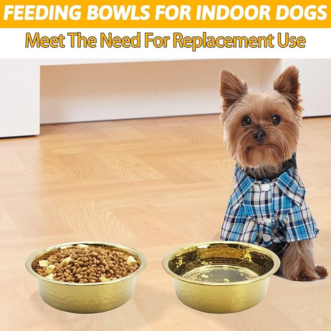 kathson 3pcs Premium Stainless Steel Dog Bowls, Hammered Thickened Metal Dog Bowl Feeding or Water Bowls for Small/Meidum/Large Sized Dogs&Cats Stackable Metal Cat Bowl Dishwasher Safe 5.5 Dia.